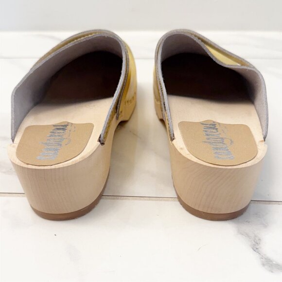 Sandgrens Handmade Swedish Metallic Gold Wood Clogs Low Heel Mule 8 - Picture 7 of 12